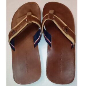 TOMMY HILFIGER Men's Brown Open-Round Toe Faux Leather Flip-Flop Sandals